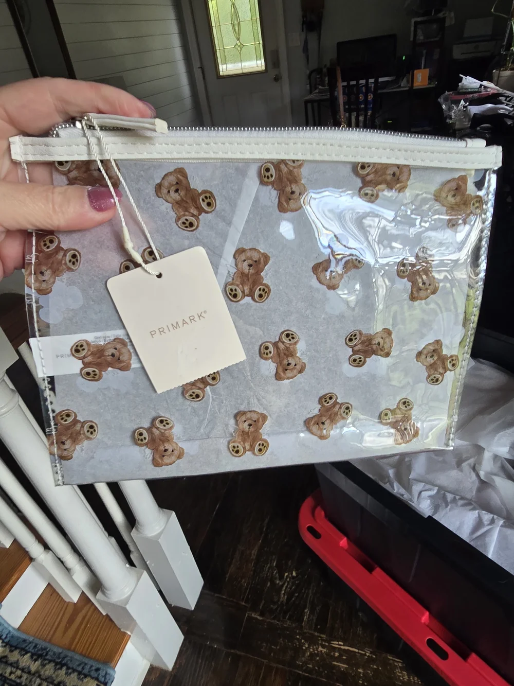 Primark Clear Teddy Bear Print Cosmetic Pouch - White